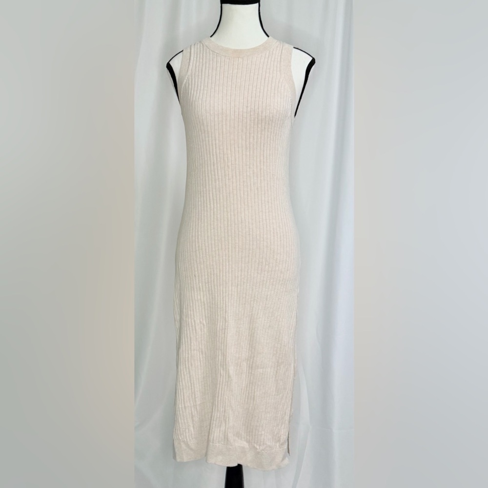 Banana Republic Beige Ribbed Midi Tank Dress S Minimalist Quiet Luxury